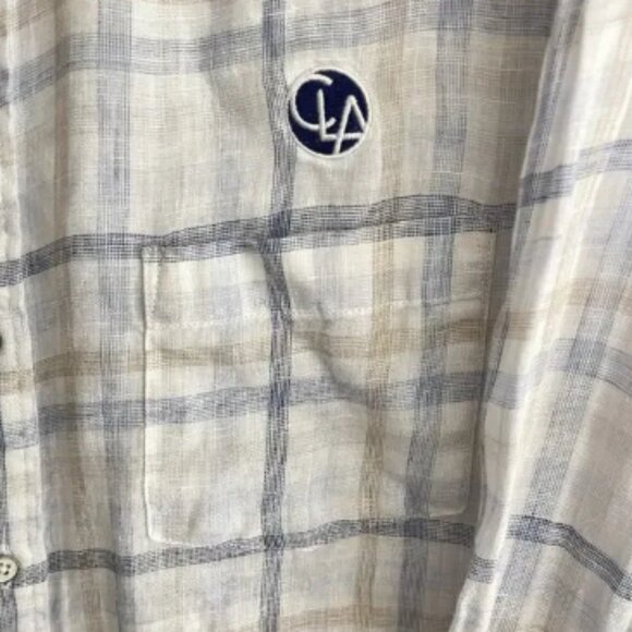Peter Millar Coronado Linen Sport Shirt Mens Sz M Plaid Embroidered Logo Light - Picture 2 of 4